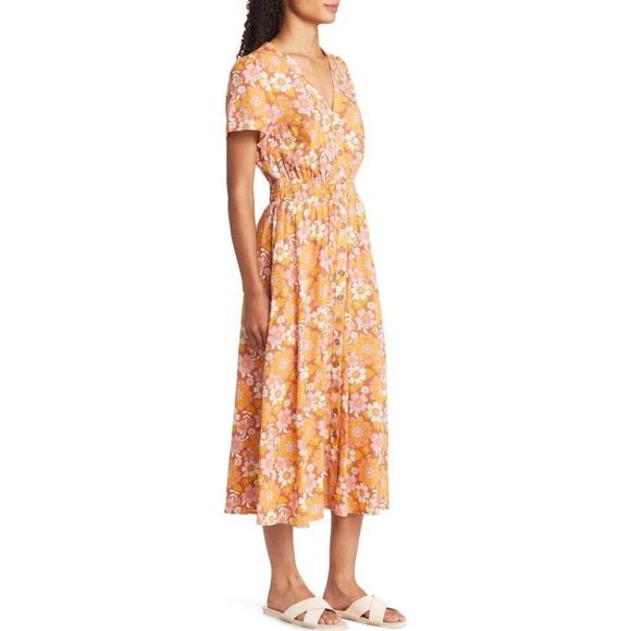 ✨Marine Layer Annika Floral Print Smocked Midi Sz XS Dress✨ - Picture 4 of 14